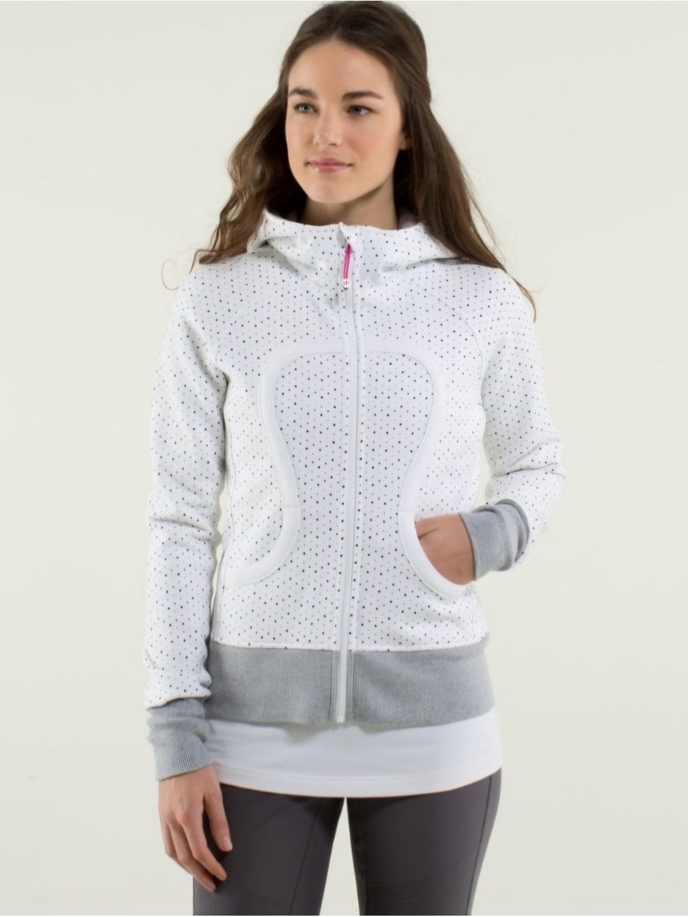 Lululemon white/grey Polka Dot Scuba Hoodie size 12